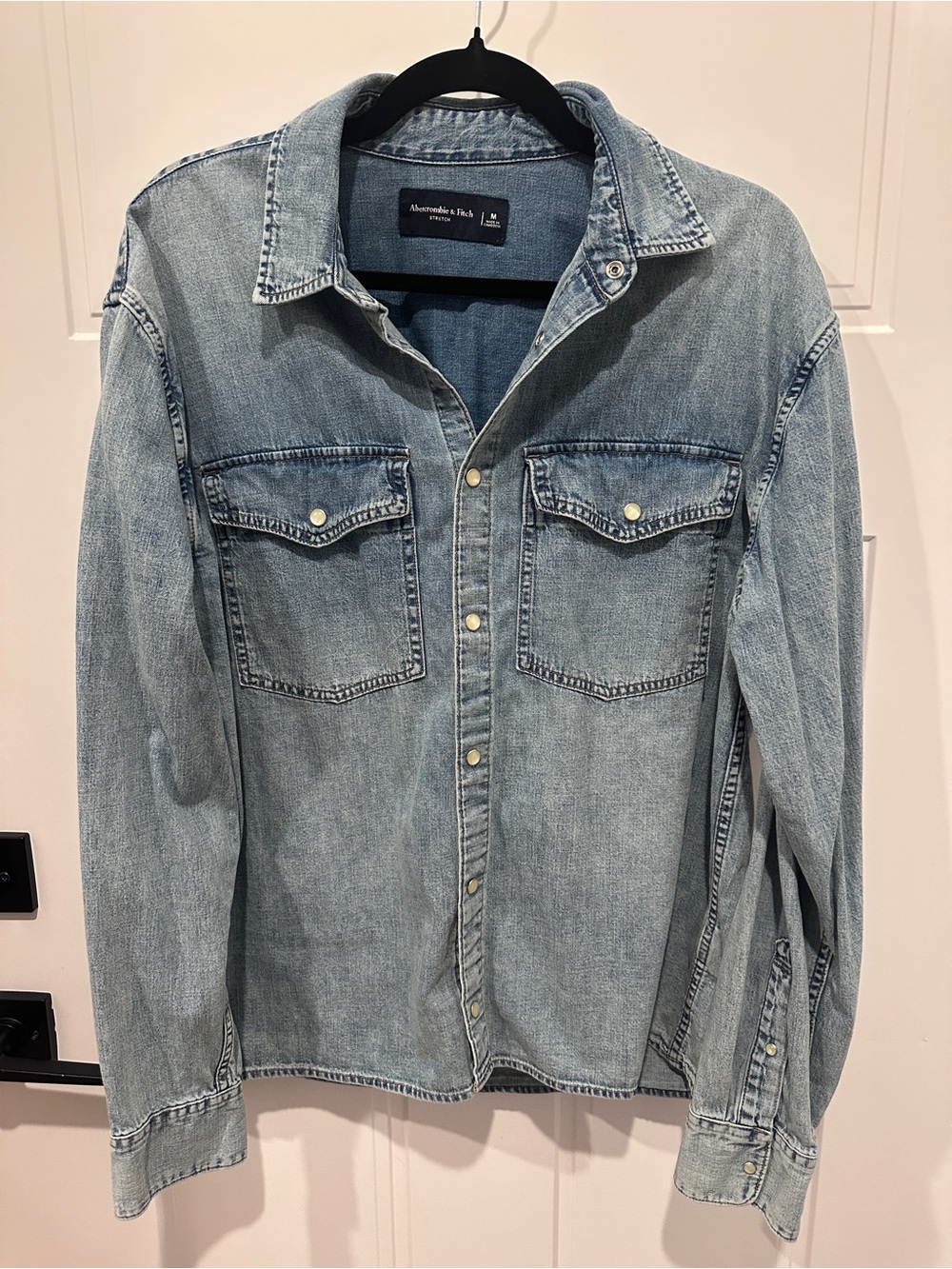 Abercrombie & Fitch Light-Medium Wash Denim Western Pearl Snap Shirt